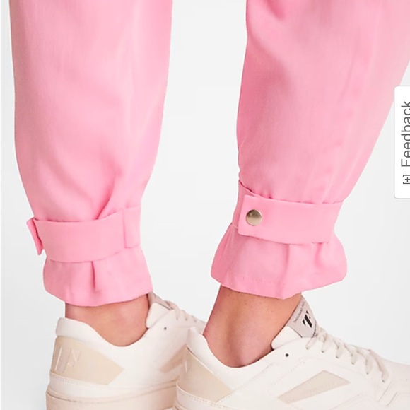 Express Ladies Pink Satin High Waisted Belted Cargo Joggers NWT Size 14R - Picture 3 of 8